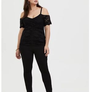 Black Lace Cold Shoulder Midi Top